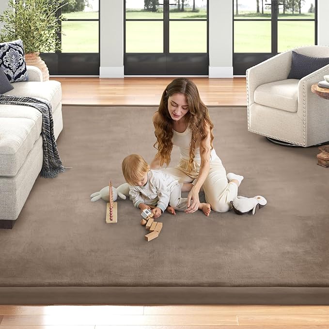 Baby Play Mat for Floor Nursery Rug Muscle Mat Area Rug Playroom Rug 71"x79" Playpen Mat Memory Foam 1.3" Thick Crawling Mat for Babies,Toddlers, Infants, Kids,Camel