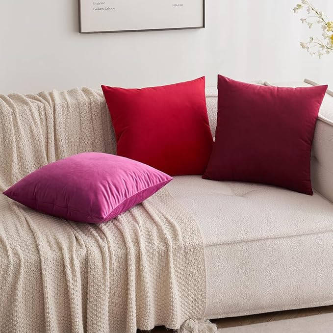 MIULEE 24x24 Inch Euro Sham Velvet Pillow Covers, Set of 2 Large Square Decorative Pillows -Red Super Soft for King Bed, Sofa, Couch, Accent Chairs