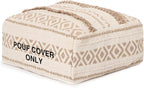 REDEARTH · UNSTUFFED Pouf Ottoman Cover Textured Storage Cube Bean Bag Poof Pouffe Footrest for Living Room, Bedroom, Nursery, Patio, Gym; 100% Cotton (20"X20"X8"; Taupe Natural)