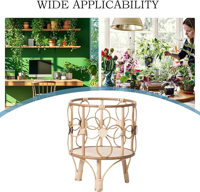 Plant Stand Hollow Stool - 31x26x25cm, Wood ABS Material, Rustic Brown, Pot Holder Shelf, Boho Display Rack | Creative Handwoven Rattan Style for Balcony Patio Living Room Indoor Garden Decor