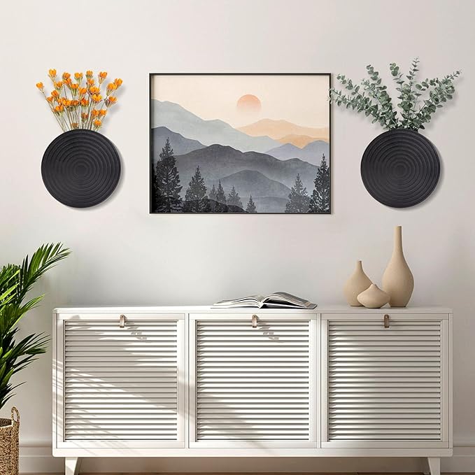 Set of 2 Wall Planter for Indoor Plants, Boho Wall Decor for Living Room, Bathroom,Hanging Planter for Artificial Flower Plants(Black)