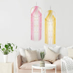 LB 2Pc Boho Macrame Wall Hanging Boho Aesthetic Wall Decor Pink and Yellow Hand Woven Cotton Macrame Wall Art with Wood beads Modern Tapestry for Home, Bedroom, Living Room
