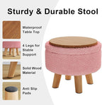 Pink Storage Ottoman Foot Rest, Small Sherpa Ottoman with Storage, Cute Round Foot Stool, Modern Pouf Ottomans Coffee Table, Boucle Teddy Footstools for Couch, Living room, Nursery, Dorm, Enterway