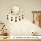 KHOYIME Evil Eye Wall Mirror Boho Gold Mirrors Decorative Metal Mirror with Tassels, Great Macrame Wall Art Bohemian Hanging Decor for Bedroom Living Room Bathroom