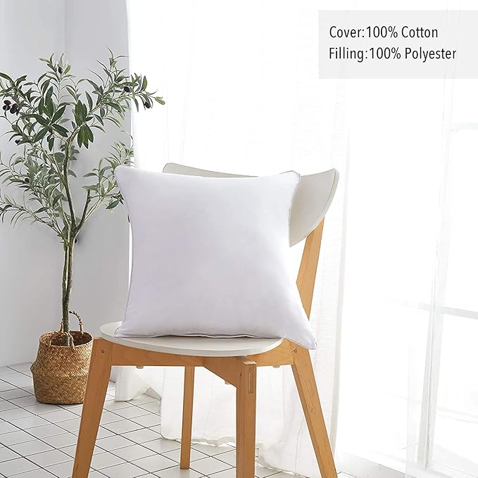 Leeden 22 x 22 Pillow Inserts (Set of 4) - Throw Pillow Inserts with 100% Cotton Cover - 22 Inch Square Interior Sofa Pillow Inserts - Decorative Pillow Insert Pair - White Couch Pillow