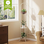 BMOSU Plant Stand with Hooks Indoor Outdoor Corner Tall Plant Stand Heavy-Duty Metal 3-Tier Plant Shelf Holder Rack for Patio Garden Balcony Living Room Bedroom(circular White)