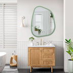 Asymmetrical Mirror for Wall Irregular Accent Wood Frame Modern Unique Wall Mirror Decorative Vanity Bathroom Living Room Bedroom Entryway Hallway Artistic Wavy Mirror Large 26"x18"