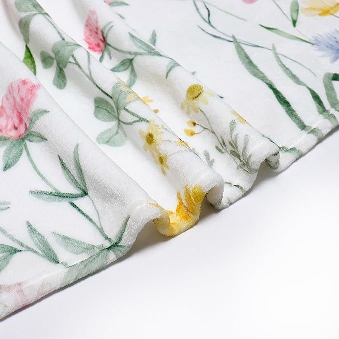 Watercolor Floral Throw Blanket Colorful Wildflower Blankets Botanical Plant Leaf Bed Blanket Flower Butterfly Flannel Fleece Throw Blanket for Couch “60x80”
