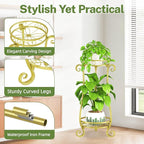 iDavosic.ly 2 Tier Metal Plant Stand Indoor Outdoor, Iron Corner Tall Flower Pot Holder Shelf, 27 Inch Vertical Heavy Duty Display Rack for Patio Porch Living Room Garden, Gold