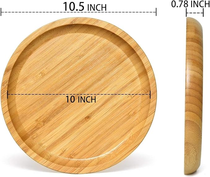 2 Pack Bamboo Saucer, 10.5 inch Plant Saucer, 10" Cactus Plant Tray, Round Bamboo Tray for Modern Ceramic Flower Pot, Planter Pot Tray, Also Use Cup Holder, Spoon Holder, Kitchen Utensil Rest