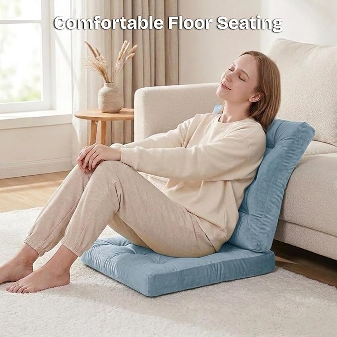 Meditation Floor Pillow Set of 2, Large Velvet Floor Pillows for Sitting, Tufted Floor Seating Cushions for Adults, Big Pillows for Yoga & Living Room, 22x22 Inch, Blue