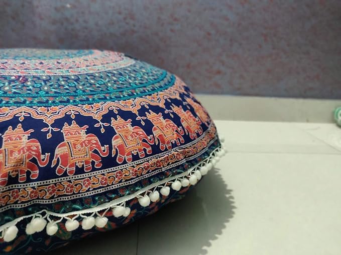 INDIAN CRAFT CASTLE ICC Large Hippie Mandala Floor Pillow Cover - Cushion Cover - Pouf Cover Round Bohemian Yoga Decor Floor Cushion Case- 32" Brown