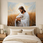 bitCNY Jesus Holding Lamb Tapestry 60x50 Inches – Christian Religious Wall Art, Good Shepherd Tapestry for Living Room Bedroom, Comforting Faith Decor