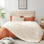 Snuggle Sac Cream Bedding Blankets Queen Size 90x90 inches, Reversible Microfiber Fluffy Fuzzy Soft Throw Cozy Knit Blanket for Women Mothers Birthday Gifts