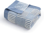 Amélie Home Checkered Knit Throw Blanket for Couch, Chenille Texture Decorative Soft Blanket for Sofa & Chair, 60"x80", Blue & Ivory
