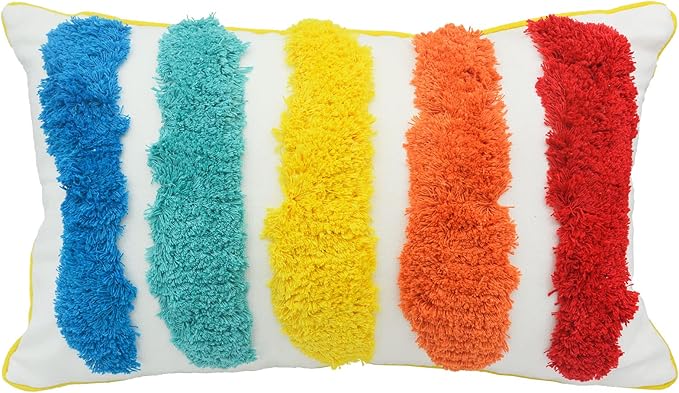 LIGICKY Rainbow Pillow Covers Cute Colorful Pillows Boho Tufted Throw Pillows Accent Rectangle Pillow Home Decorative Cushion Case for Girls Room Decor Kids Playroom Bed Sofa Couch 12x20 Inch