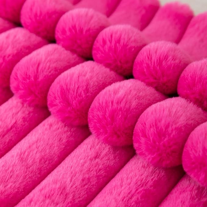 ZLINA Set of 2 Hot Pink Faux Fur Decorative Throw Pillow Covers Fluffy Striped Pillowcase Cushion Covers 26 x 26 Inch Decor Sofa Couch Bedroom