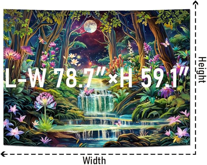 Leofanger Blacklight Fantasy Forest Tapestry Aesthetic Moon Tapestry UV Reactive Neon Galaxy Space Wall Tapestries Trippy Plant Floral Tapestries Wall Hanging for Home Decor(59.1"x78.7")