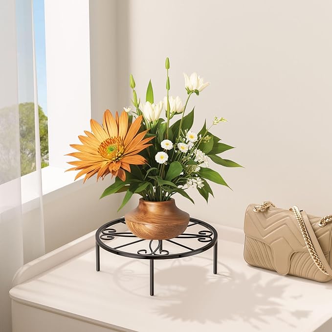 11.4 IN Plant Stand 1 PIC Metal Flower Pot Holders Indoor Tall 3.5'' Plant Rack Plant Riser Plant Shelf Accessories For Living Room Balcony Round Black