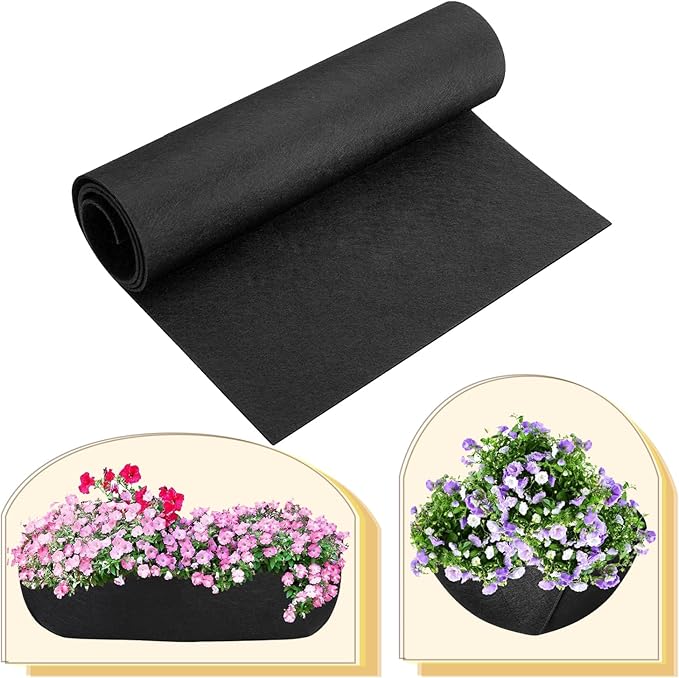 16x122 Inch Black Felt Planter Liner Roll, Non-Woven Hanging Basket Liners Coco Coir Alternative Breathable Outdoor Planter Liner Window Box Liners for Metal Basket Flower Pot Raised Garden Bed