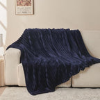 NEWCOSPLAY Super Soft Twin Blanket Dark Navy Premium Silky Flannel Fleece 3D Ribbed Jacquard Lightweight Bed Blanket All Season Use (Dark Navy Ribbed, Twin(60"x80"))