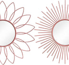3 Pack Metal Mirrors for Wall Sunburst Wall Mirrors Home Décor Decorative Hanging Wall Art for Living Room Bedroom Entryway (Pink, Flower+Sunburst)