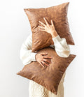 Oversized Leather Pillow Covers Vintage Decorative, Pack of 2 Square Rustic Abrasion Floor Cushion Covers, for Home Decor Outdoor Waterproof Pet Hair Resistant Pillow Covers 26x26 inch Brown