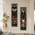 ARTCREATOR Pack of 2 Witchy Gothic Wall Bedroom Decor Moth Moon Tapestry Skull Mushroom Vertical Tapestries Retro Floral Flowers Tapestries for Bedroom Aesthetic Art Room (12.8 x 51.2 inches)