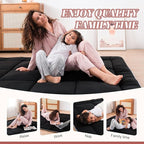 WhatsBedding Japanese Floor Mattress Futon Mattress 3" Black Tatami Mat Shredded Memory Foam Filled Sleeping Pad, Foldable & Portable Roll Up Lounger Camping Bed for Kids and Adult,Queen Size 60"x 80"