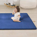 1.3" Thick Baby Floor Play Mat 79x118, Basic Padded Foam Mat for Tummy Time Gym Crawling, Non Slip Cushioned for Babies Toddlers Infants Kids (Blue)