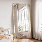 Koonmi Full Length Mirror, 86"x40" Mirror Full Length with Stand, Gold Domed Top Square-Edged Floor Mirror with Aluminum Alloy Frame for Bedroom Living Room