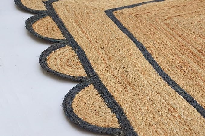 Weaving Cottage Scalloped Natural Jute Area Rug |Black, 2X3 FT Handwoven Jute Doormat | Eco-Friendly, Durable, and Stylish | Perfect for Living Room, Bedroom, and Entryway