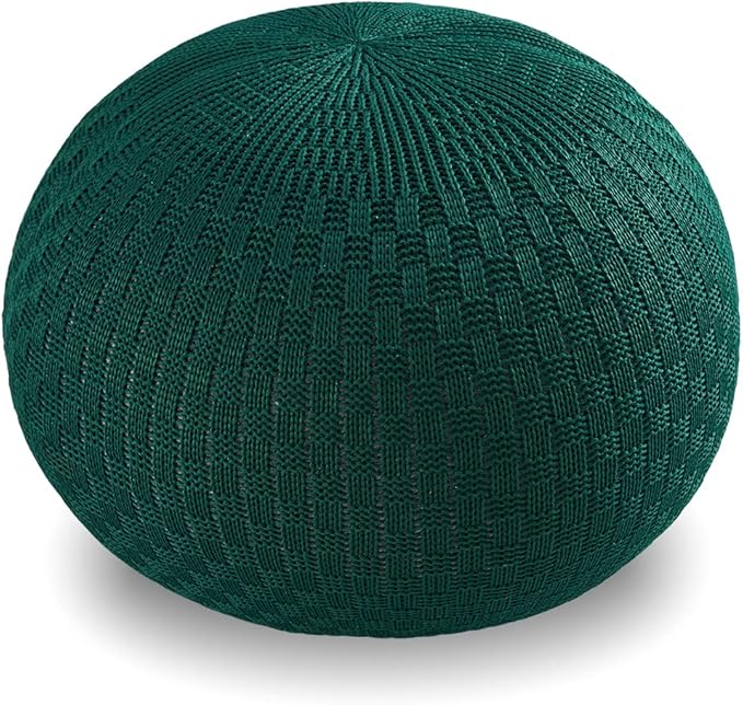 ARTPLAN - Round Knit Pouf - Woven Floor Ottoman - Handmade & Hand Stitched - 19.7 Dia x 12.8 High - Boho Home Décor - Living Room - Bedroom,Invisible Green
