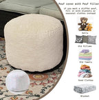 Oslimea Round Ottoman Foot Rest 20 x 15 Foot Stool Ottoman Pouf with Foam Chunk Filling for Living Room, Floor Poufs Foot Rest for Bedroom, Beige Corduroy