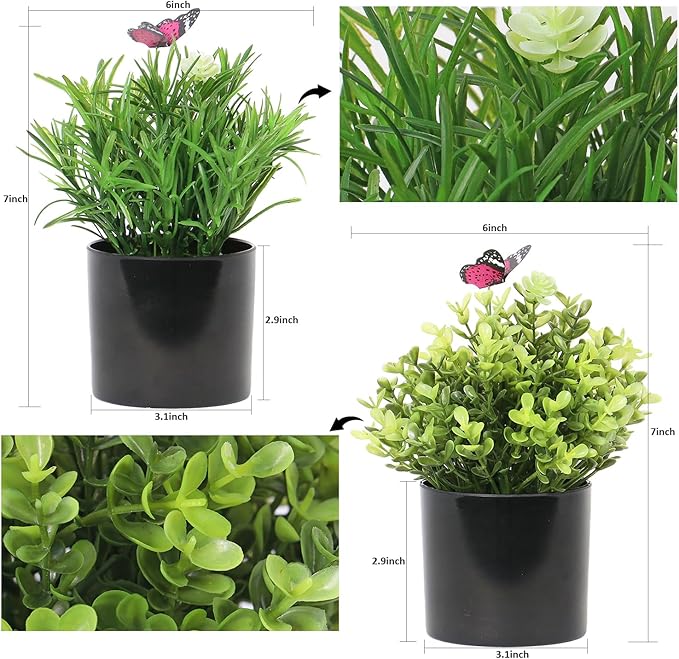 7" H Fake Plants Indoor 2 Pack Small Artificial Plants,Topiary Greenery Mini Potted Plants for House Office Tabletop Decoration