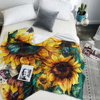 Sunflower Throw Blankets for Couch,Farmhouse Wildflower Blankets Green Butterflies Insect Floral Design Cozy Luxury Rustic Yellow Flower Blue Teal Flannel Bed Blanket for Women Girl 40"x50"