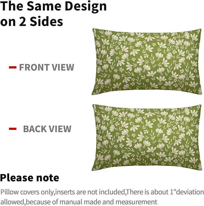 Lime Green Pillow Covers 12x20 Set of 2 Vintage Floral Rustic Old Style Cute Flower Print Rectangle Decorative Outdoor Pillowcases Seasonal Farmhouse Throw Cushion Case Couch Sofa Bed Decor