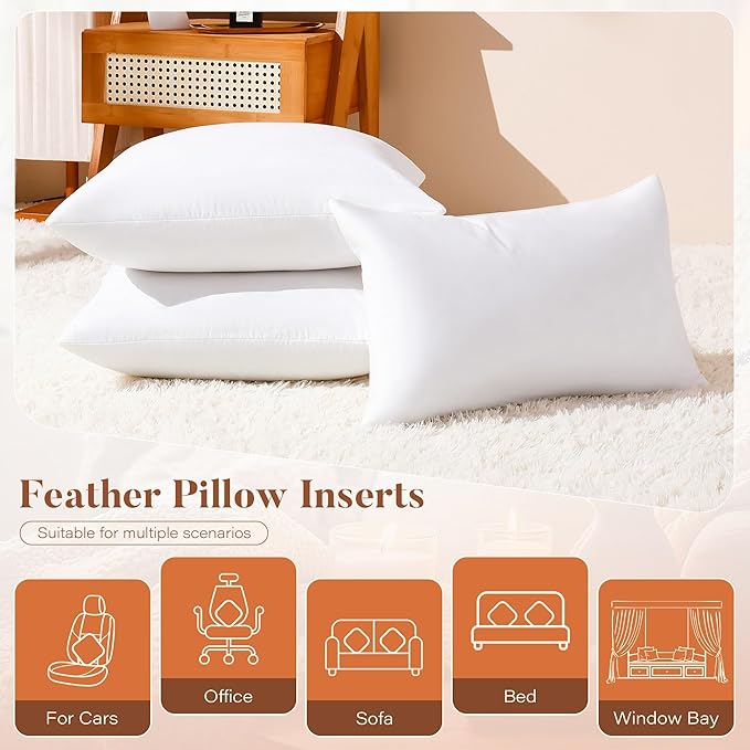 20x20 Feather Down Pillow Inserts Set of 2, Decorative Pillows with 100% Coton Cover, Throw Pillow for Bed, Couch and Sofa.