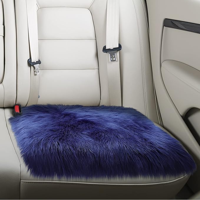 Softlife Blue Faux Fur Sheepskin Chair Cover Seat Cushion Pad Super Soft Area Rugs for Living Bedroom Sofa Dorm (1.6ft x 1.6ft, Royal Blue)