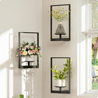 Black Metal Wall Plant Holder - 3-Pack Wall Mounted Plant Stands and Hanging Holders for Indoor Planter and Flower Pot -Rectangle Decor Shelf for Plant Storage (Pot Not Included)