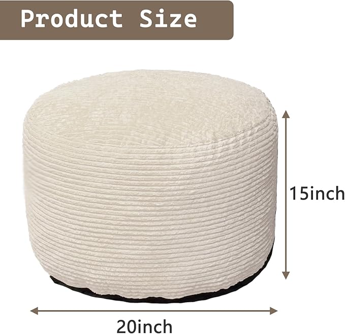 Oslimea Round Ottoman Foot Rest 20 x 15 Foot Stool Ottoman Pouf with Foam Chunk Filling for Living Room, Floor Poufs Foot Rest for Bedroom, Beige Corduroy