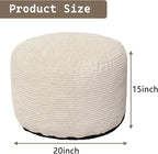 Oslimea Round Ottoman Foot Rest 20 x 15 Foot Stool Ottoman Pouf with Foam Chunk Filling for Living Room, Floor Poufs Foot Rest for Bedroom, Beige Corduroy