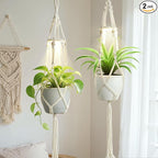 2 Pack Macrame Plant Hanger with Grow Light: Sturdy Hanging Planters for Indoor Plants, Cute Plant Holder with Plant Light, Perfect for Different Size Pots (Daylight Spectrum)