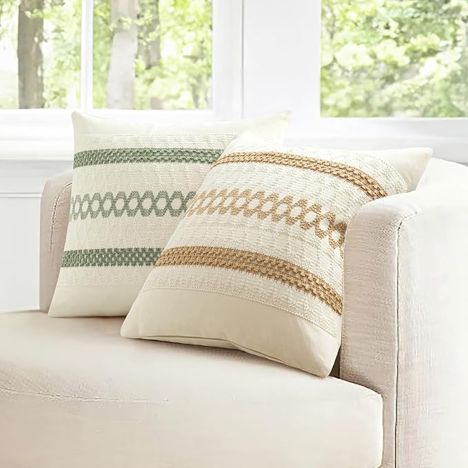 MIULEE Set of 2 Sage Green Boho Decorative Pillow Covers 16x16 Inch Farmhouse Rustic Couch Throw Pillows Modern Cotton Cushion Covers Retro Cute Macrame Woven Spring Home Decor for Bed Sofa Chair