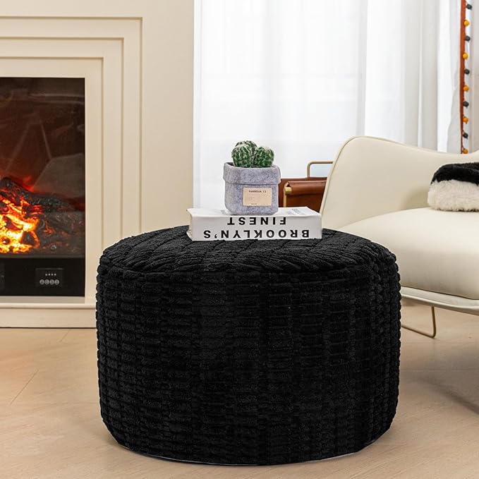Ottoman Foot Rest, Home Decor, Bedroom Decor, Ideal for Living Room, Comfortable Floor Pouf,Ottoman Foot Rest for Armchair Bean Bag,Floor Cushion, Footstool, 12x20 Inch (Black Pouf With Filler)