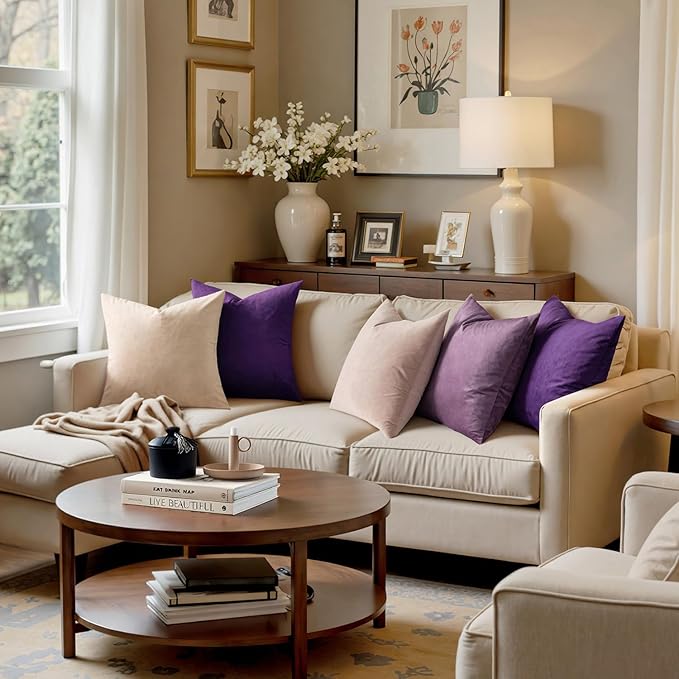 MIULEE Velvet Throw Pillow Covers 26x26 Inch, Pack of 2 - Eggplant Purple,Super Soft Decorative Square Euro Cushion Cases Modern Luxury Spring Home Decor for Bed,Bedroom, Sofa,Couch