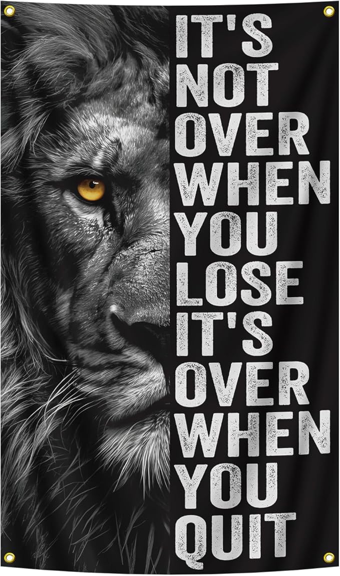 Inspirational Lion Tapestry 3x5FT, Positive Energy Aesthetic Wall Art for Office, Bedroom, Living Room, Study Room, Children's Room Decor, Motivational Quote Poster Wall Hanging