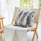 MOOX Rabbit Fur Throw Pillow Covers Decorative Fluffy Soft Fuzzy Plush Luxury Genuine Animal Skin Lumbar Pillow 18"x18" Cushion Cover, Couch-Grey White