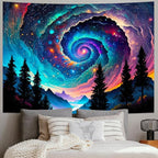 Amhokhui Galaxy Space Tapestry Colorful Starry Sky Tapestry Trippy Mountain Tapestries Misty Forest Tapestries Fantasy Landscape Wall Hanging Decor for Home