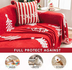 hyha Couch Cover for Dogs, Boho Sofa Covers for 3 Cushion Couch Washable, Chenille Sofa Slipcover for Pets, Loveseat Sectional Couch Throw Blanket with Tassels(Red Christmas Tree, 88.5x150 Inch)